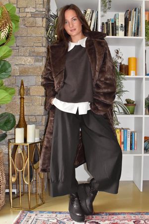 Mara Luxury Faux Fur Long Coat Chocolate 